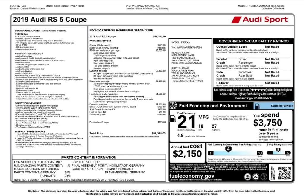 Florida Fine Cars - Used AUDI RS 5 2019 MIAMI COUPE