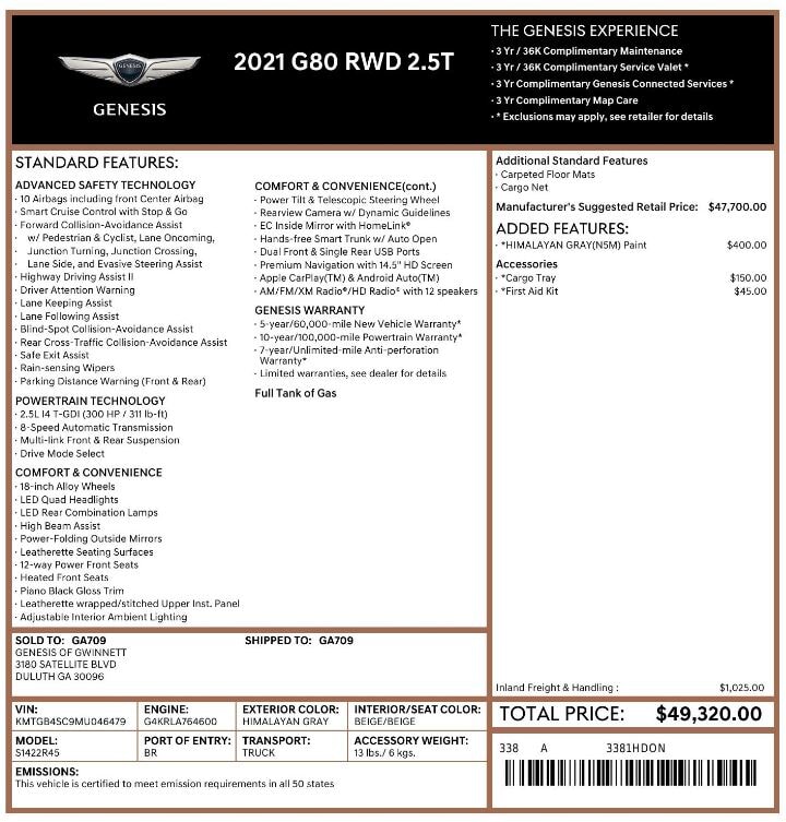 Florida Fine Cars - Used vehicle - SEDAN GENESIS G80 2021