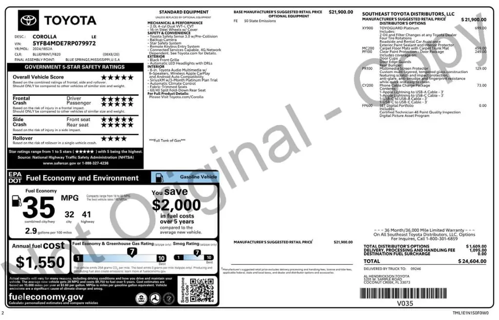 2024 TOYOTA COROLLA LE photo 3