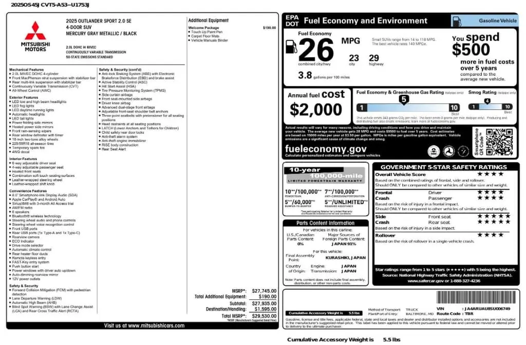 Florida Fine Cars - Used MITSUBISHI OUTLANDER SPORT 2025 MIAMI SE