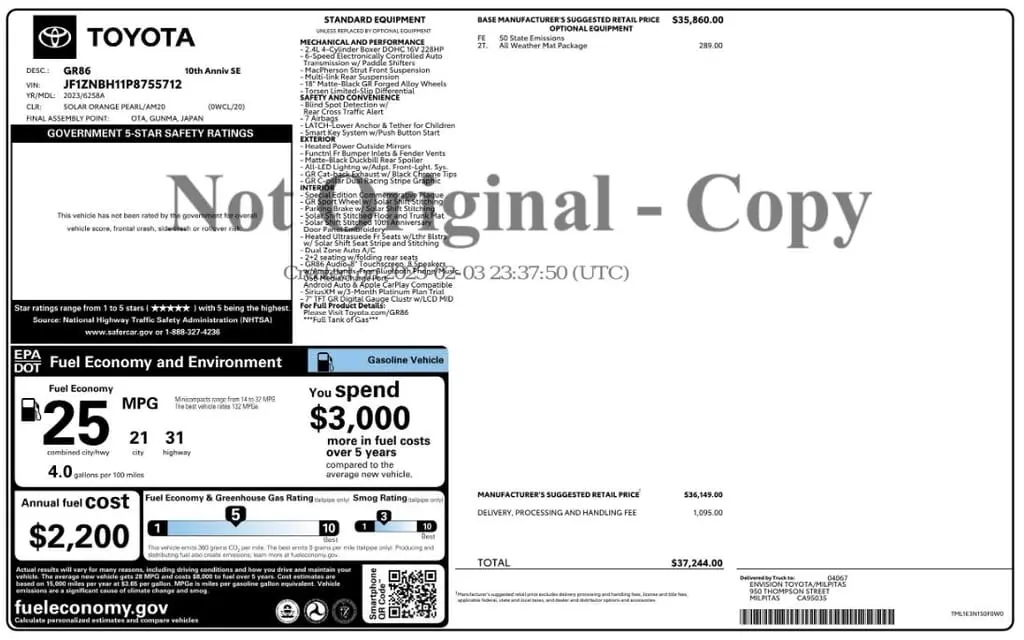 Florida Fine Cars - Used TOYOTA GR86 2023 MIAMI 10TH ANNIVERSARY SPECIAL EDITION