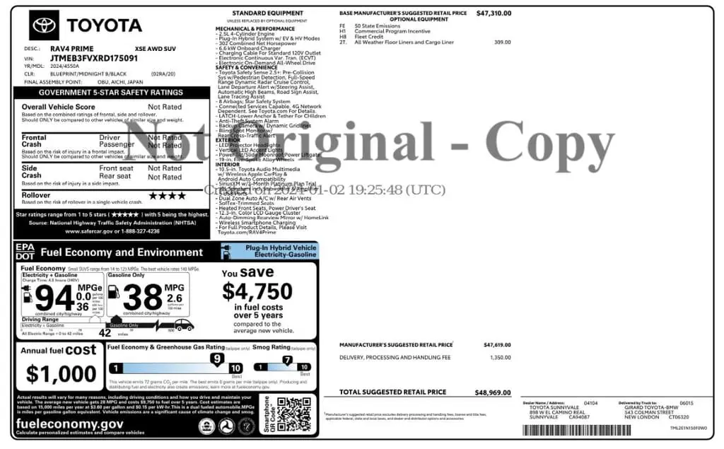 Florida Fine Cars - Used TOYOTA RAV4 PRIME 2024 MARGATE XSE