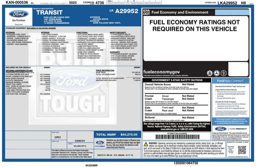 Florida Fine Cars - Used FORD TRANSIT 2020 MIAMI MEDIUM ROOF 148" WB