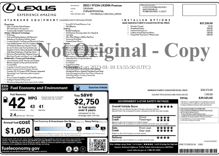 Florida Fine Cars - Used LEXUS UX 2023 WEST PALM UX 250H PREMIUM