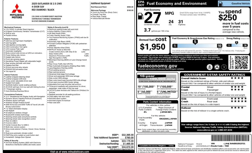 Florida Fine Cars - Used MITSUBISHI OUTLANDER 2025 ORLANDO SE
