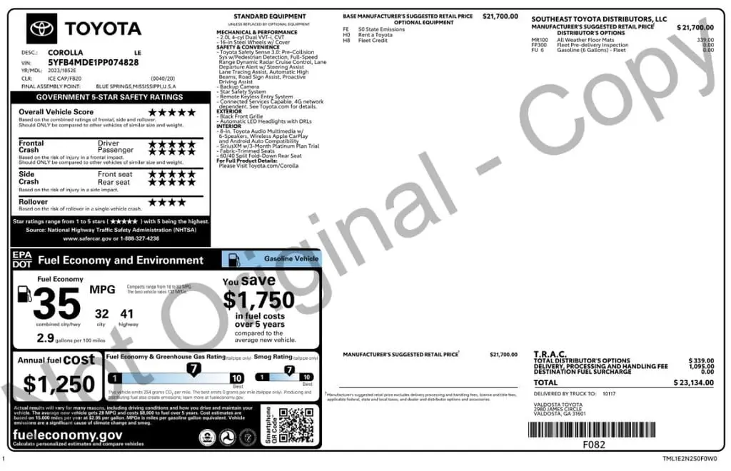2023 TOYOTA COROLLA LE photo 3
