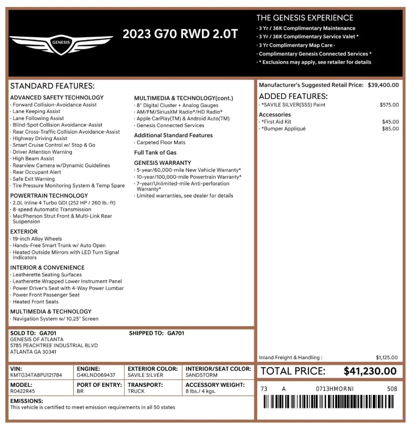 Florida Fine Cars - Used GENESIS G70 2023 ORLANDO 2.0T