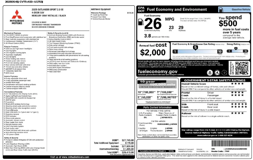 Florida Fine Cars - Used MITSUBISHI OUTLANDER SPORT 2025 WEST PALM SE