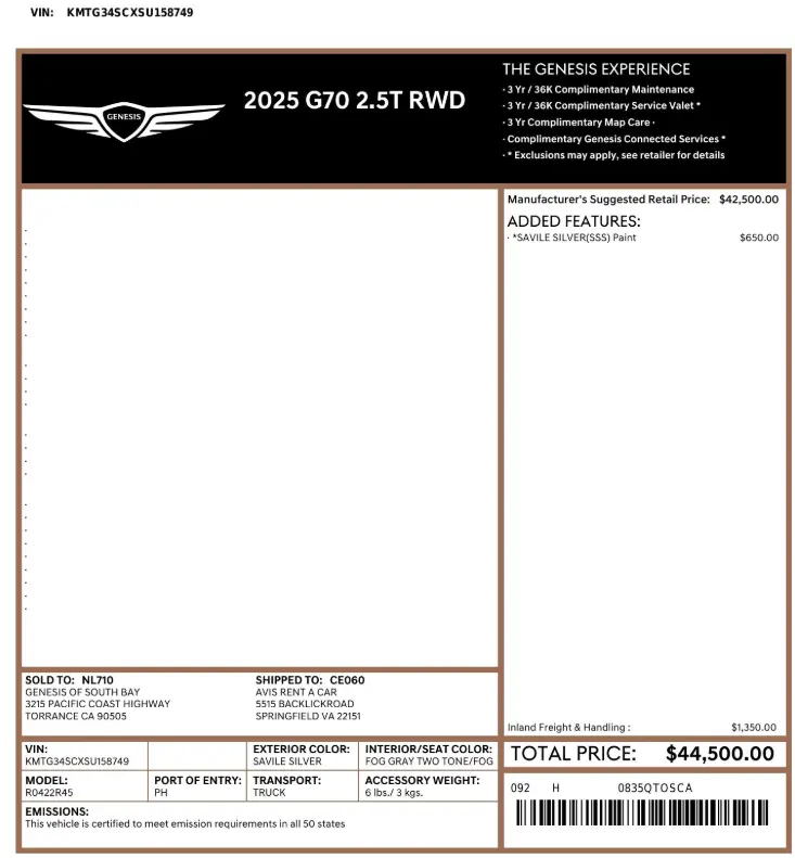 Florida Fine Cars - Used GENESIS G70 2025 WEST PALM 2.5T