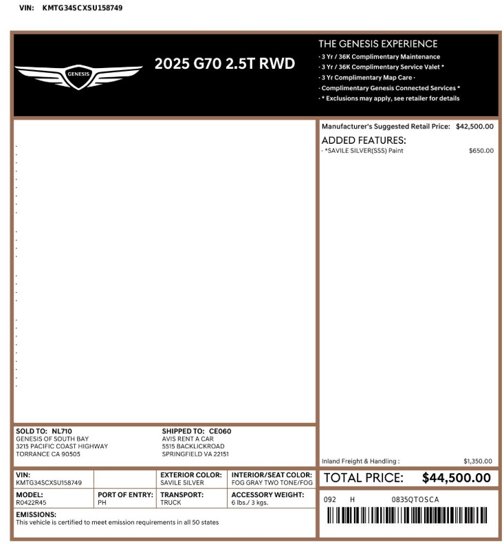 Florida Fine Cars - Used vehicle - SEDAN GENESIS G70 2025