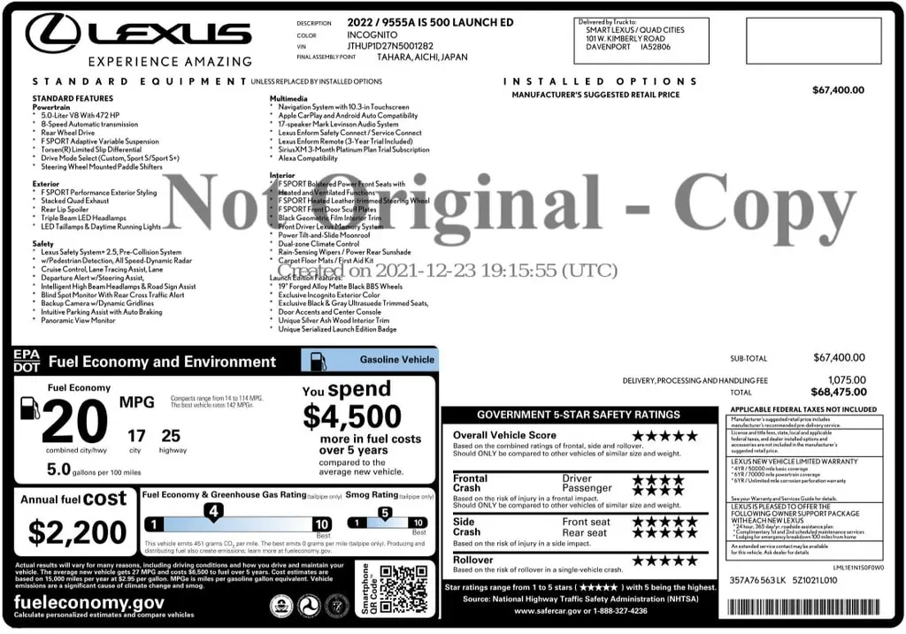 2022 LEXUS IS IS 500 F SPORT PERFORMANCE LAUNCH EDITION photo 3