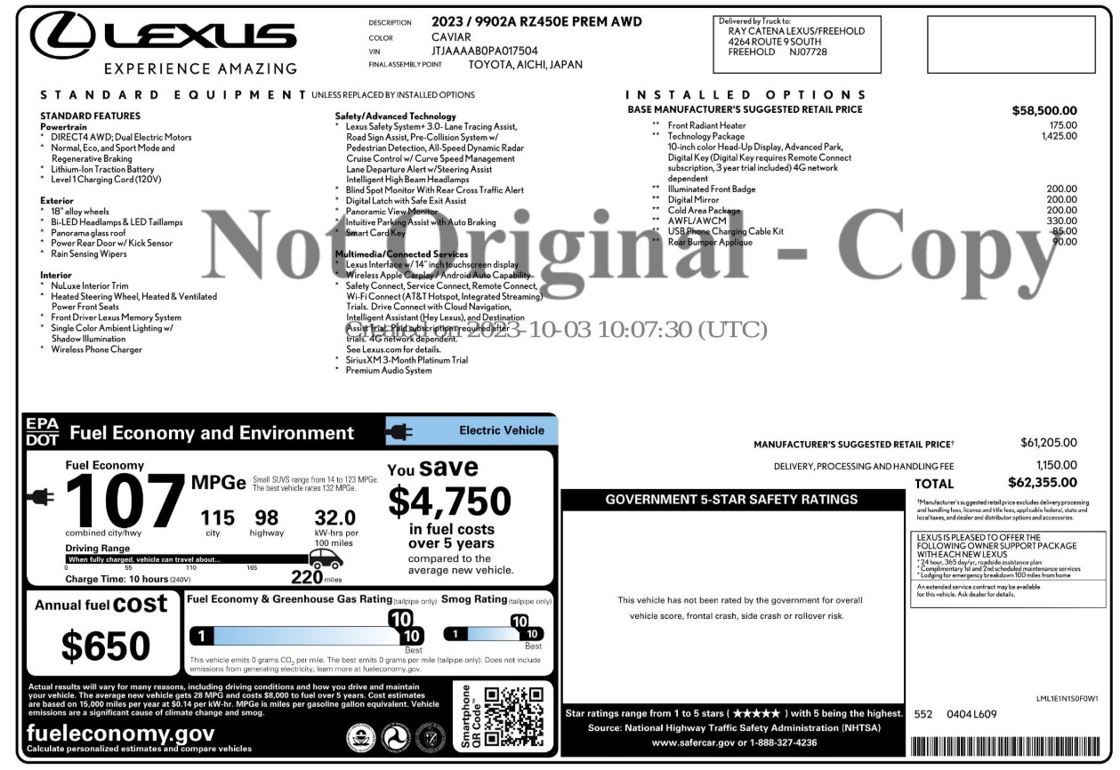 2023 LEXUS RZ RZ 450E PREMIUM photo 3