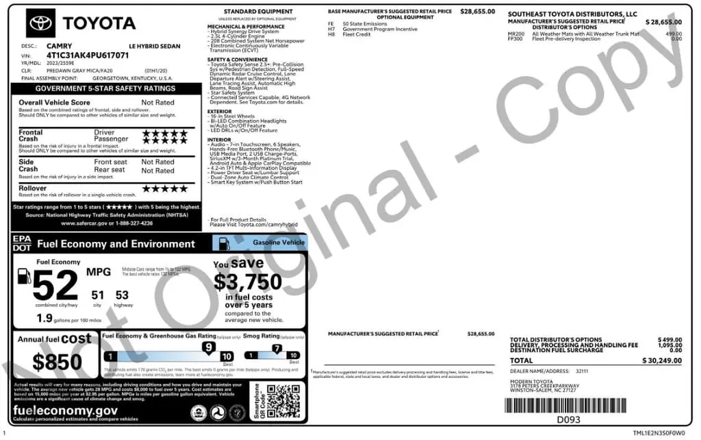2023 TOYOTA CAMRY HYBRID LE photo 3