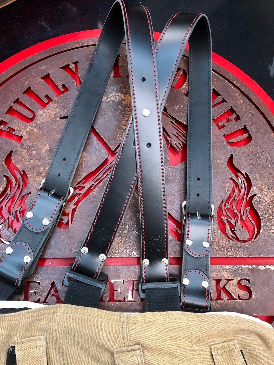 Black Leather XBack Suspenders for Firefighters by Fully Involved