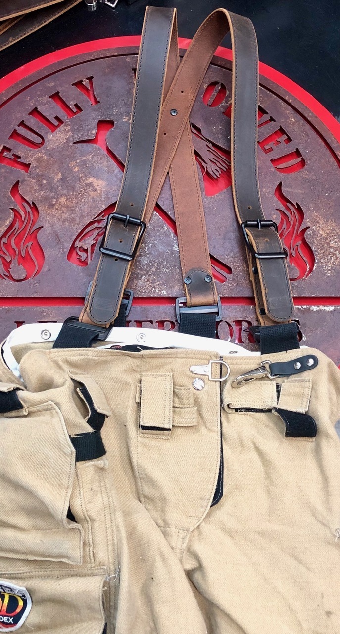 Rustic Smoke Leather X-Back Suspenders for Firefighters by Fully