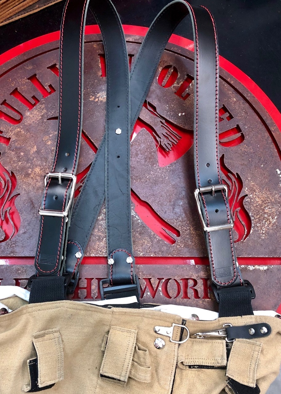 Black Leather XBack Suspenders for Firefighters by Fully Involved