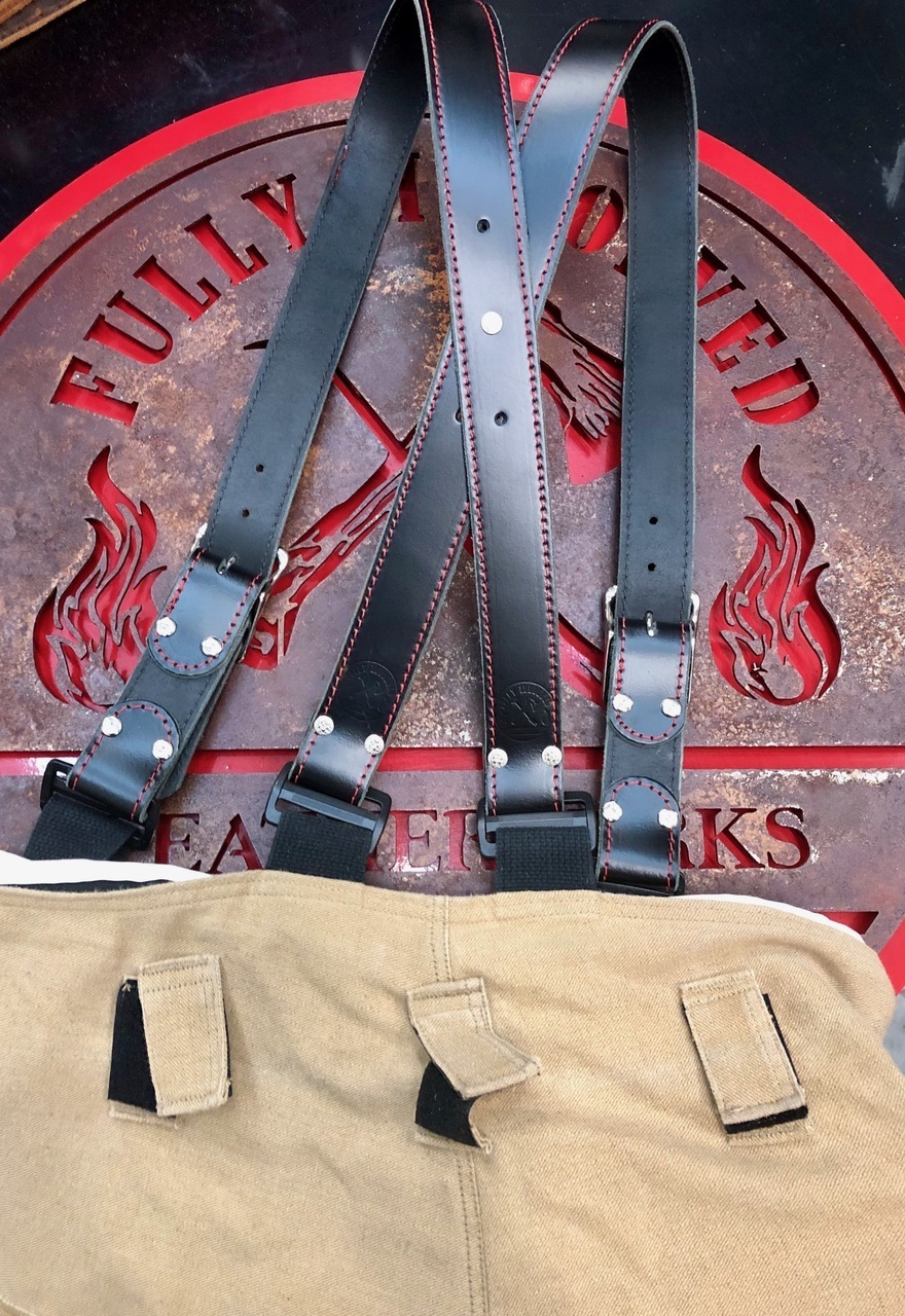 Black Leather X-Back Suspenders for Firefighters by Fully Involved