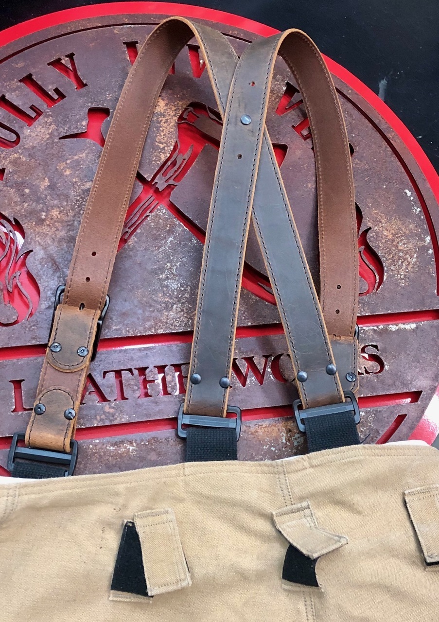 Rustic Smoke Leather X-Back Suspenders for Firefighters by Fully