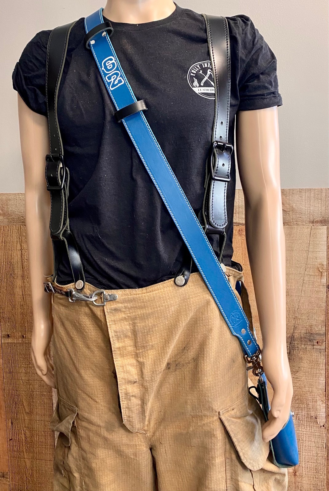 Blue Buckle less Custom Leather Radio Strap with Radio Holster