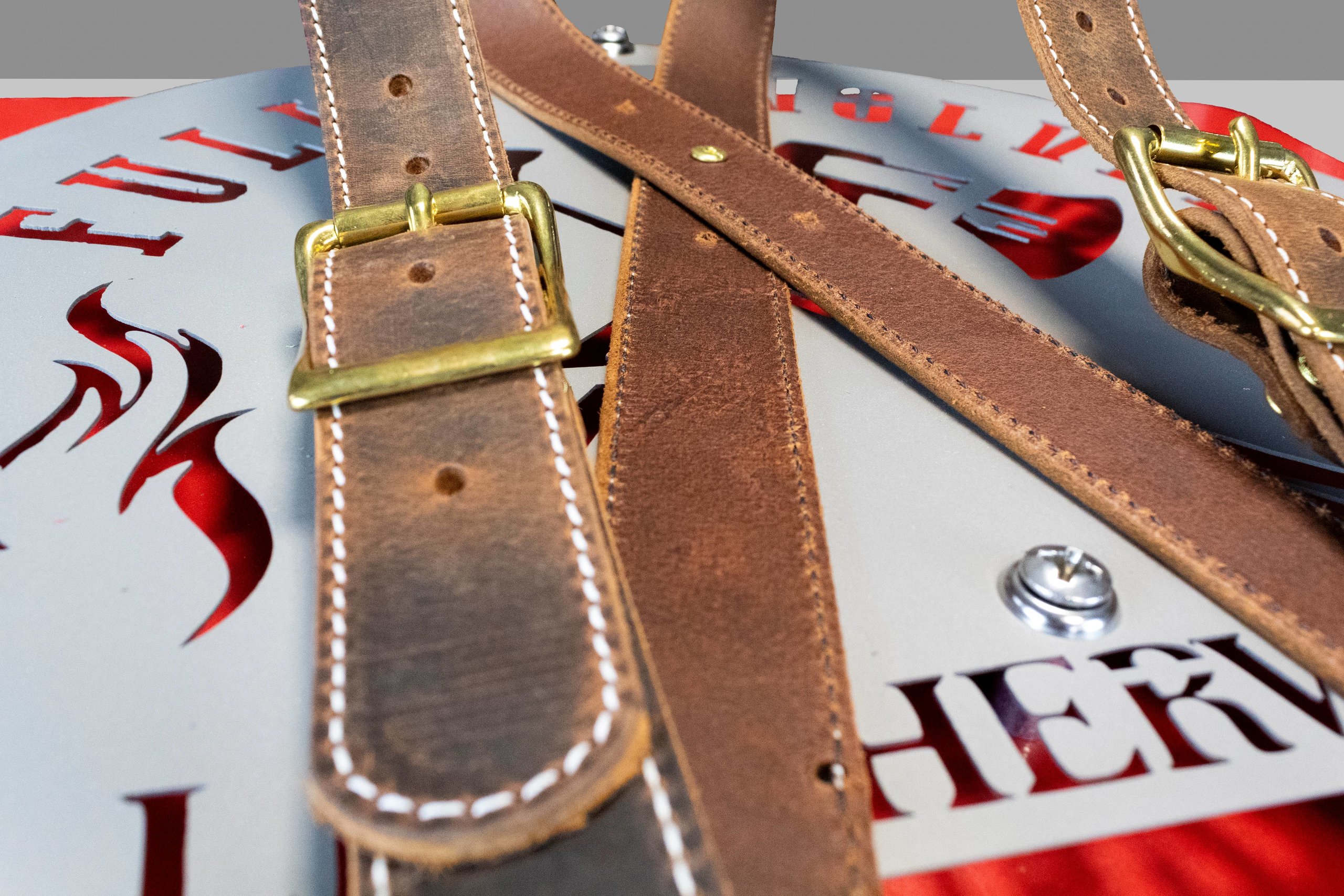 Rustic Brown Leather X-Back Suspenders for Firefighters by Fully