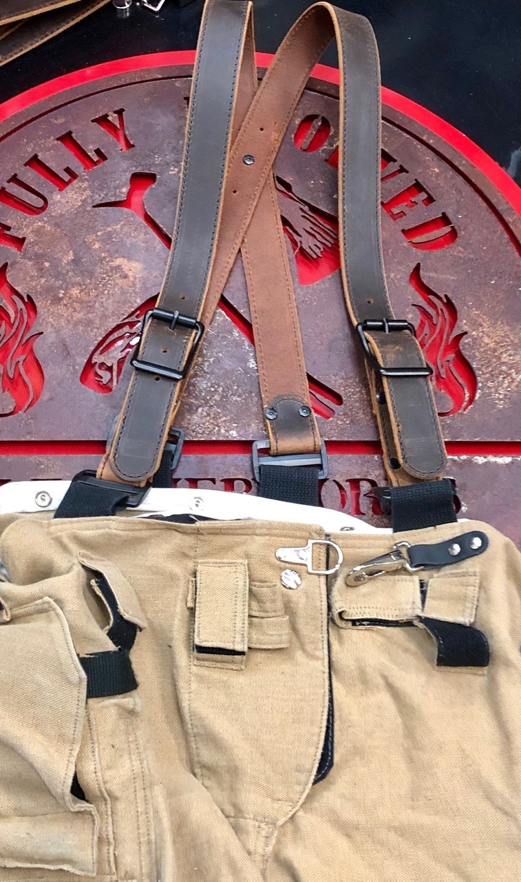 Rustic Smoke Leather XBack Suspenders for Firefighters by Fully