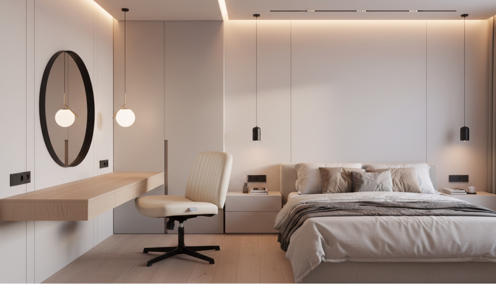 Quarto de hotel com estação de trabalho