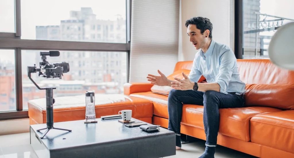 An entrepreneur talking to a camera