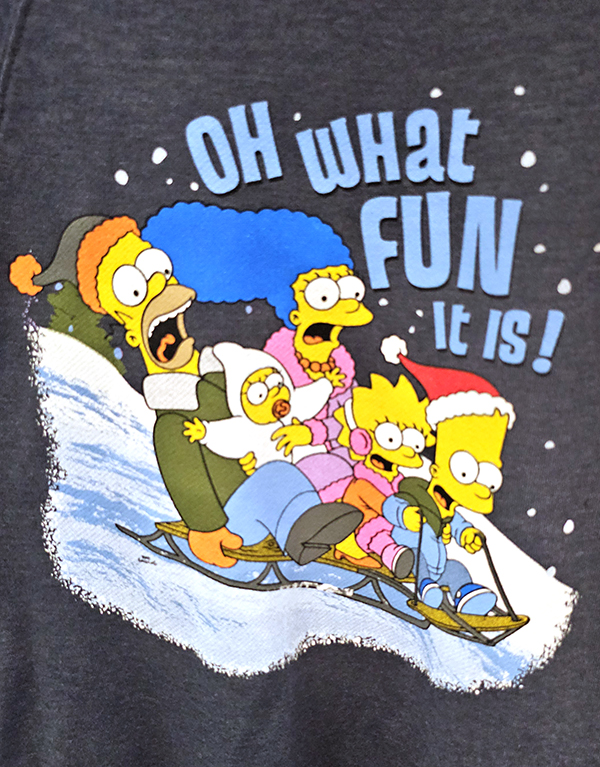 Alternative view of The Simpsons Holiday Universal Studios Oh What Fun Family Sledding Sweatshirt