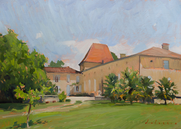 Plein air painting of the chateau de Pellehaut.