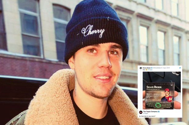 justin bieber tarjeta besibol confusion