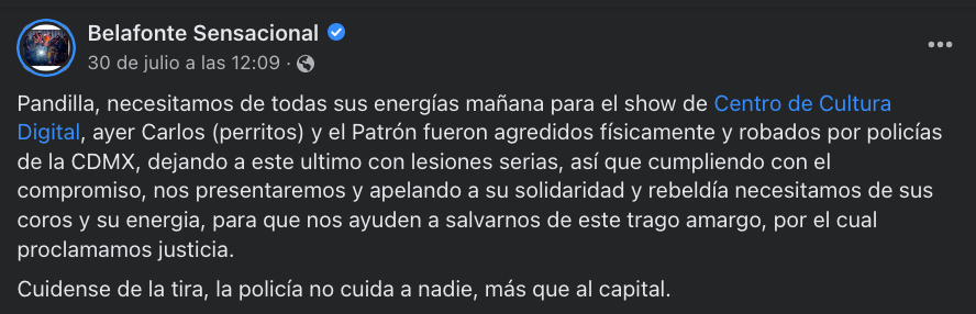 Belafonte Sensacional: integrantes agredidos por autoridades de CDMX Captura de Pantalla 2022 08 01 a las 12.09.46