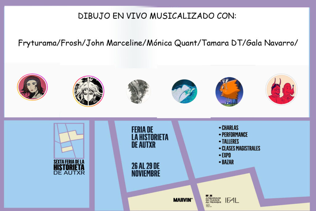 Dibujo en Vivo Musicalizado con Fryturama; Frosh; Gala Navarro, J. Marceline, Mónica Q y Tamara DT