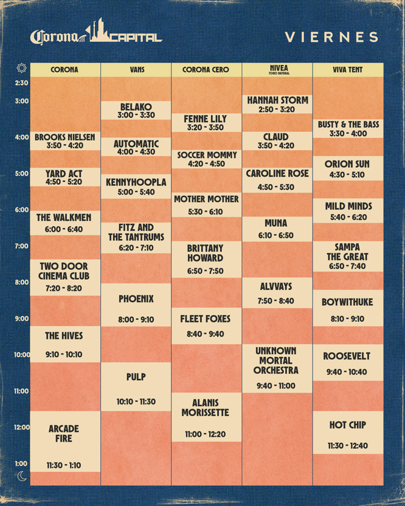 Horarios Corona Capital 2023 viernes