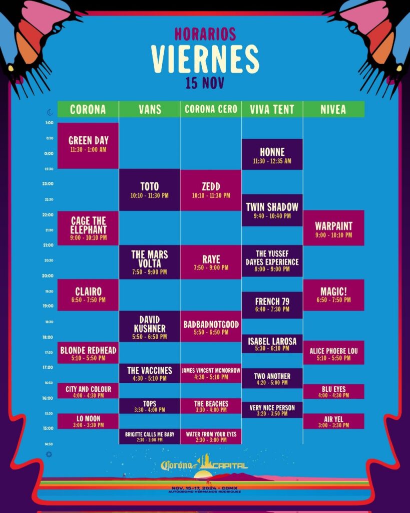 Horarios Corona Capital 2024: traza tu mapa! 1 marvin horarios corona capital viernes