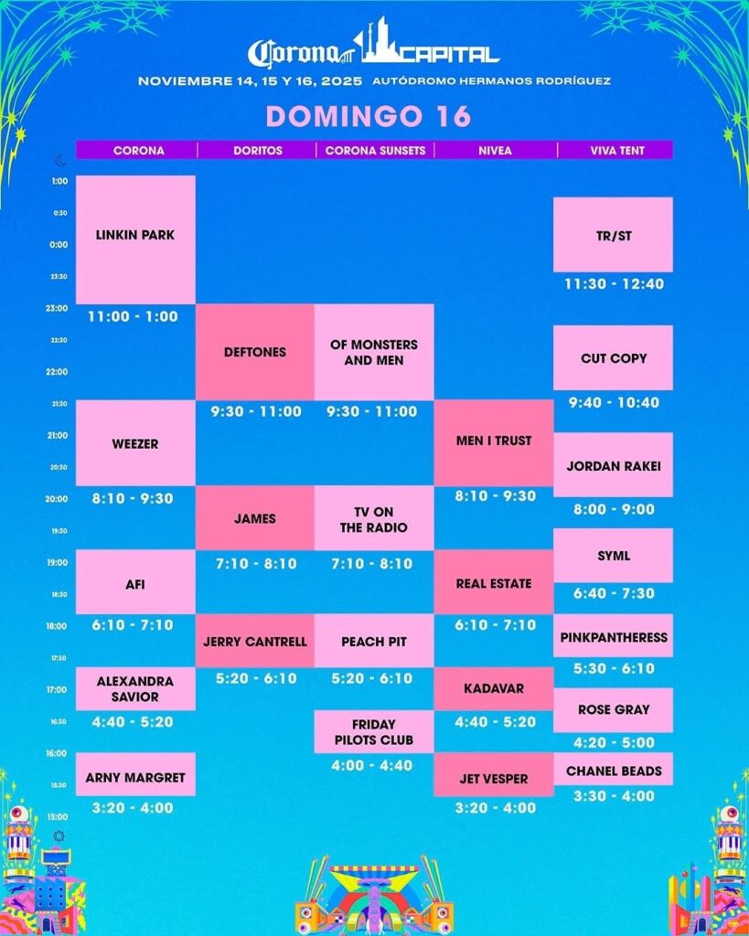 Horarios Corona Capital 2025: nos vemos ahí! 3 Corona Domingo 16