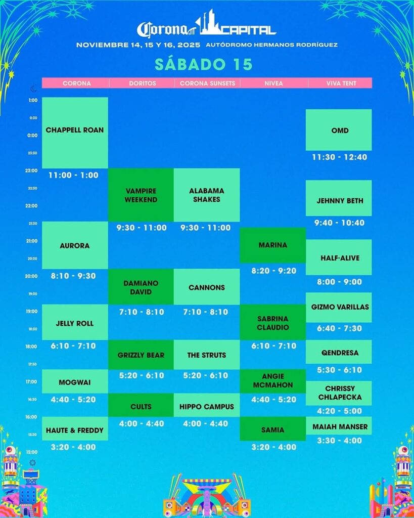Horarios Corona Capital 2025: nos vemos ahí! 2 Corona Sabado 15