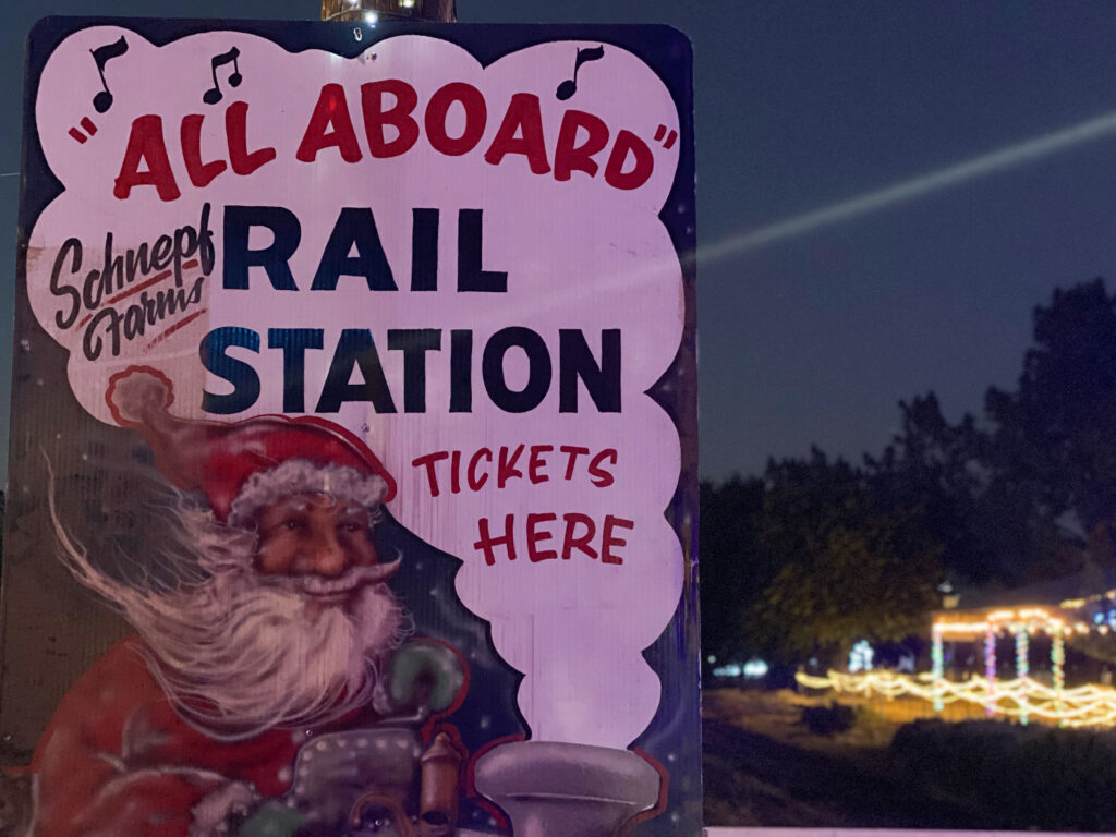 Illumination Express Train Ride sign at Schenpf farms