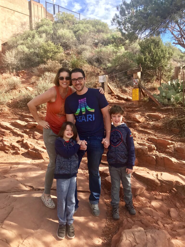 Family adventure hiking in the mountains