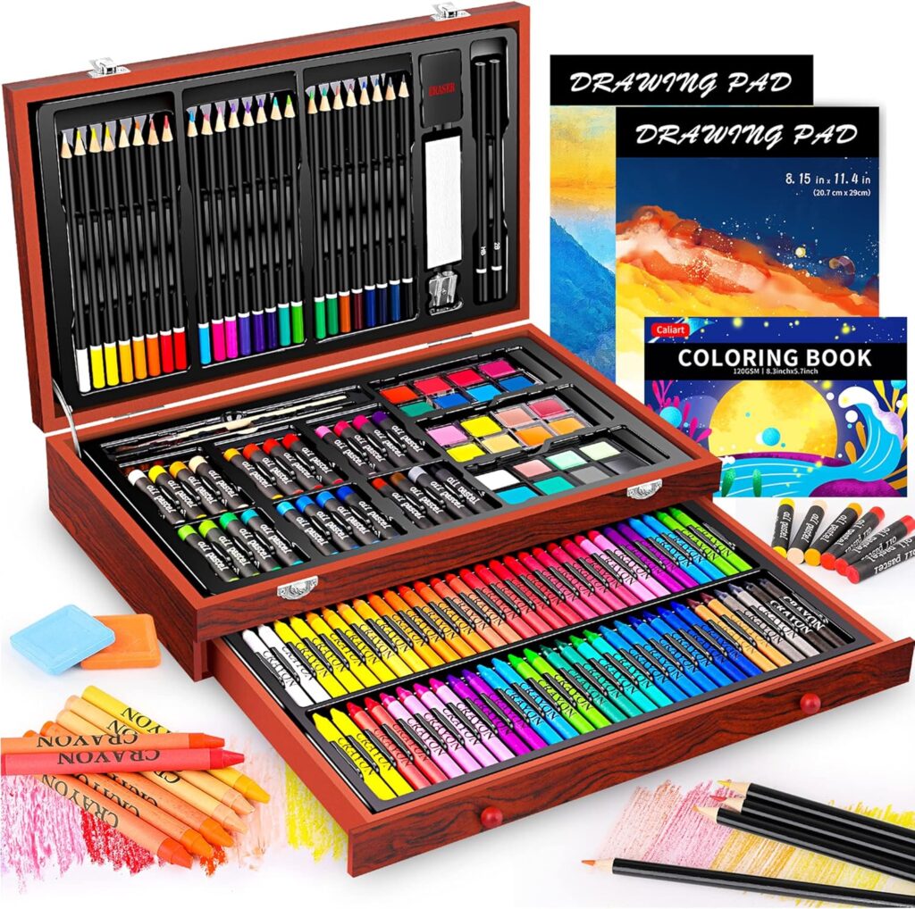 Caliart Art Supplies, 153-Pack Deluxe Art Set in Wooden Case