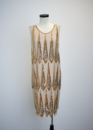 White and Gold Beaded Flapper Dress