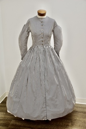 Civil War Black and White Striped Cotton Gown