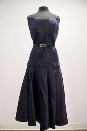 Vintage 1950s Navy Satin Rhinestone Cocktail Dress