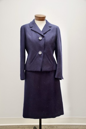 Vintage 1960s Jean Patou Navy Wool Skirt Suit