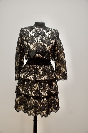 Vintage 1960s Black Lace and Cream Silk Cocktail Dress