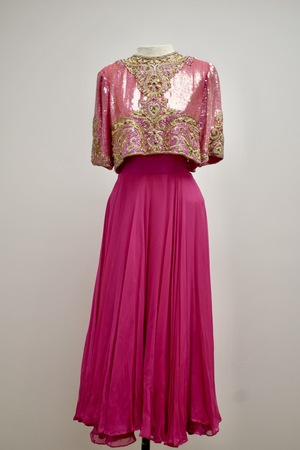 Vintage Bright Pink Beaded Chiffon Evening Gown