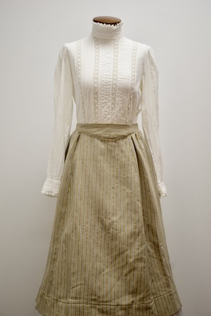 Victorian/Edwardian Light Olive and Blue Striped Skirt