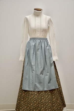 Calico Brown Flower Victorian Skirt Ensemble with Blue Apron