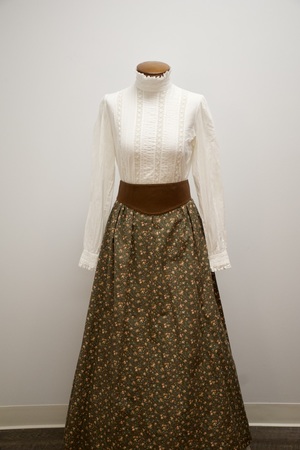 Calico Brown Flower Victorian Skirt Ensemble with Chocolate Waistband