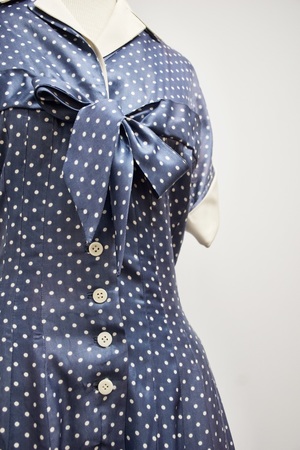 open lace back dress Vintage 1940s Navy Blue Swiss Dot Dress | Barn Owl Vintage Dresses main image 0