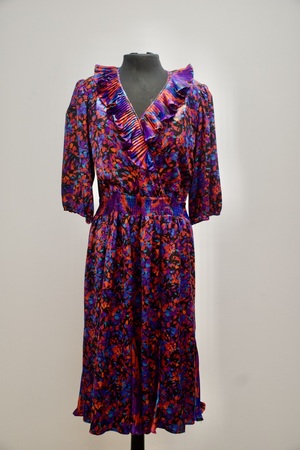 Vintage Silk Pink and Periwinkle Flower Dress